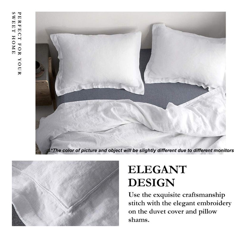 Simple&Opulence 100% Linen Duvet Cover Set with Embroidery Border Washed - 2 Pieces (1 Duvet Cover & 1 Pillow Sham) with Button Closure Soft Breathable Farmhouse - White, Twin Size - Image 2